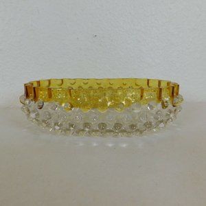 Hobbs Brockunier 323 Yellow Frances Dew Drop Hobnail Ware 7 in Oval Bowl FLAW